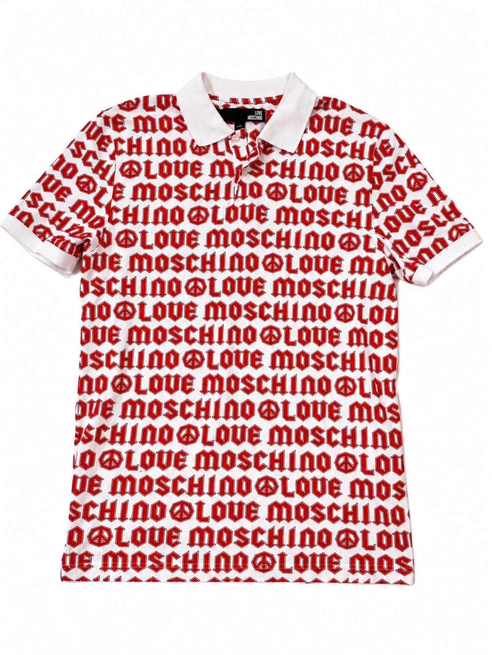 Love Moschino White and Red Logo Polo Sz L